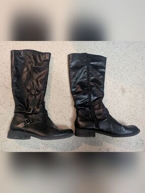 Women's Black Calf To Knee-High Leather Boots